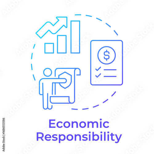 Economic responsibility blue gradient concept icon. Financial duty of company. Type of corporate social liability. Round shape line illustration. Abstract idea. Graphic design. Easy to use in booklet