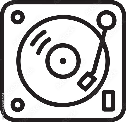 Simple outline icon of a vintage turntable playing a vinyl record