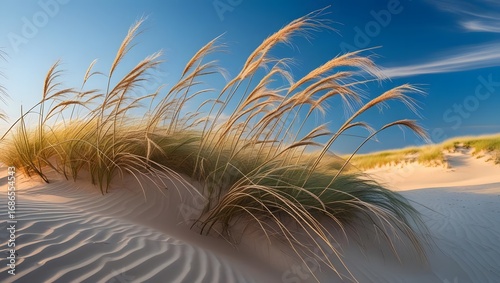 Beautiful Windswept sea oats on sandy neach