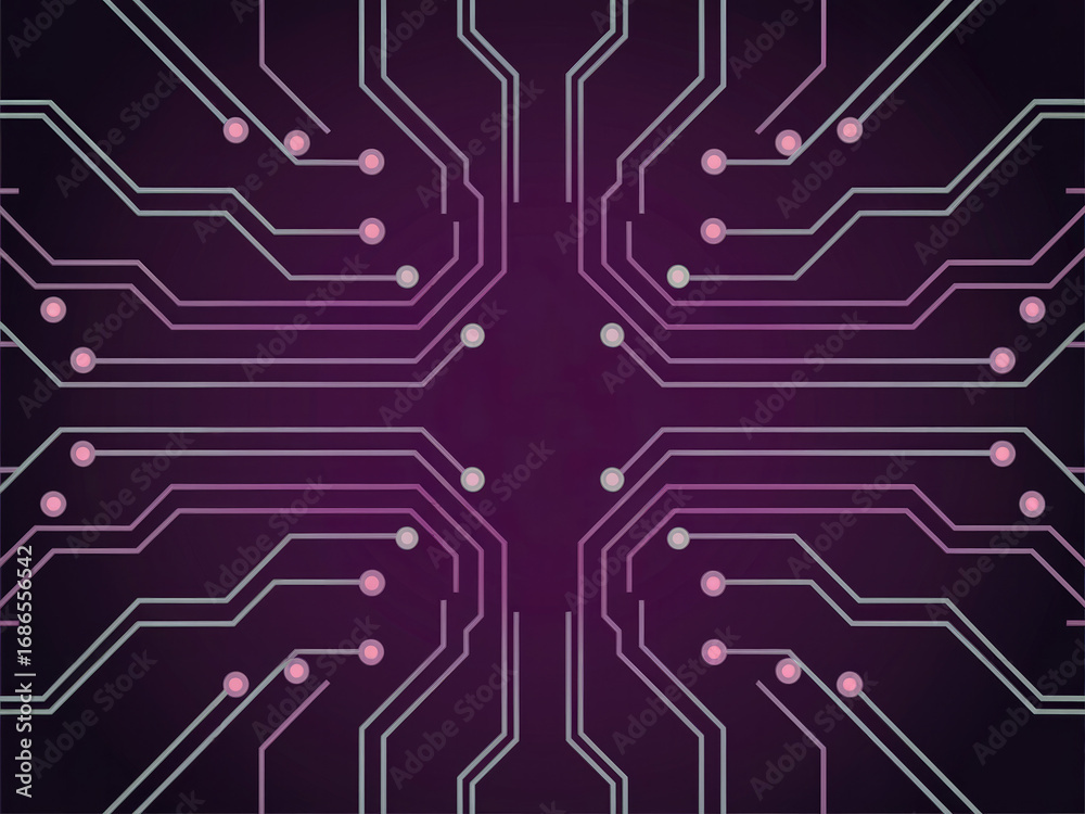Obraz premium Futuristic circuit board background with glowing technology lines, abstract digital network pattern, cyber electronic motherboard design for innovation and hi-tech projects