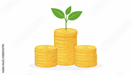 Growth Investment A Plant Emerging from Stacked Gold Coins, Symbolizing Financial Growth and Prosperity