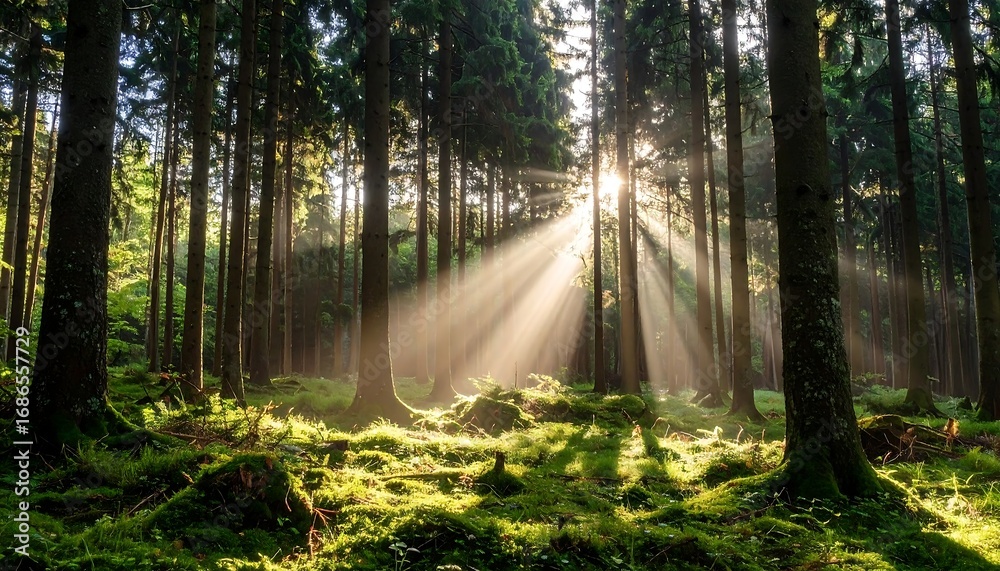 Obraz premium Sunbeams in a Forest