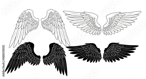 Collection of black and white angel wings