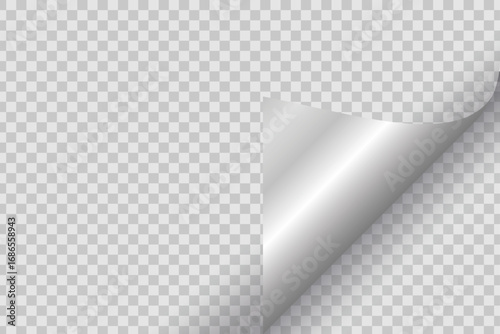 Realistic Curled page with shadow on transparent background, curled corners of a sheet of paper- stock illustration