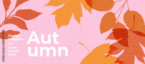 Fall season horizontal background with bright abstract autumn leaves. Autumn modern art minimalist style design template for sales, horizontal poster, header, cover, social media, fashion ads, decor.