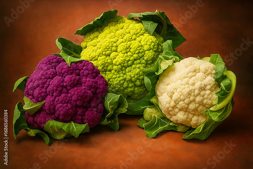 tris of Fresh cauliflower on white background