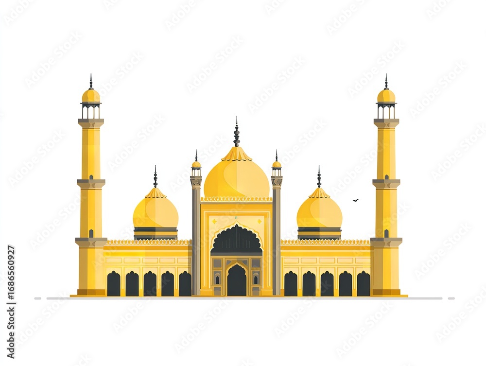 Obraz premium A flat vector illustration of the historical exterior view of the Jama Masjid, Generative AI.