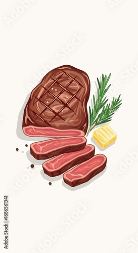 Delicious Grilled Steak with Rosemary and Butter.