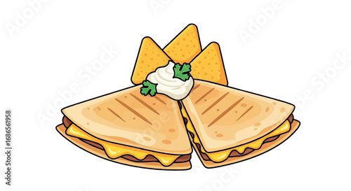 Delicious Quesadillas with Nachos and Sour Cream.