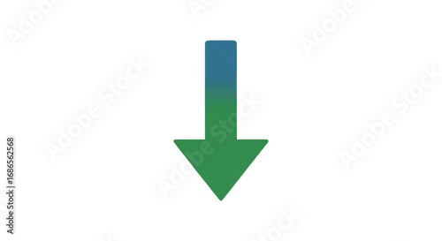 Downward arrow gradient blue green isolated white background.