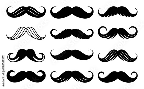 Collection of Black Mustache Silhouettes in Various Styles