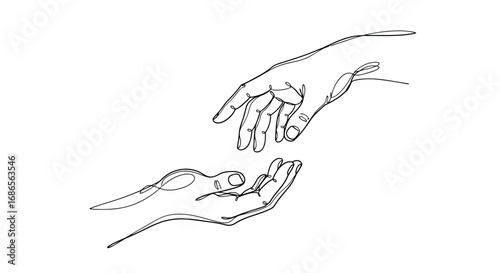 Line art drawing of two hands reaching towards each other
