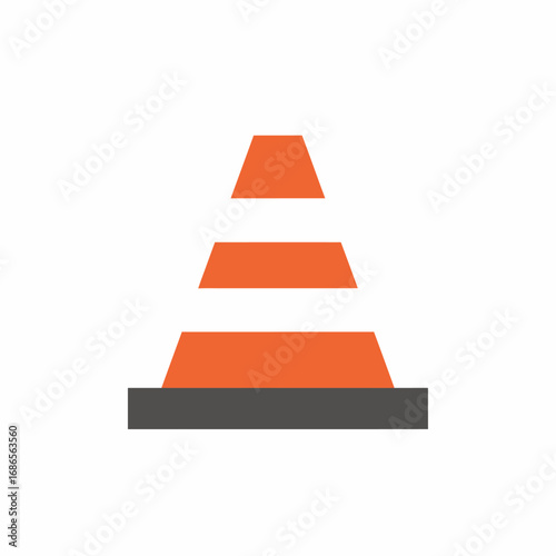 A modern, flat design icon depicts a vibrant orange traffic cone with white stripes, symbolizing road safety, construction zones, and temporary hazard warnings.