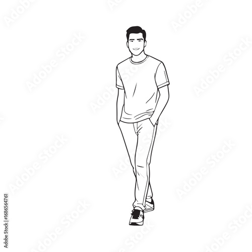 Handsome Man Black and White Illustration Vector Image Male Portrait Fashion Sketch Line Art Design