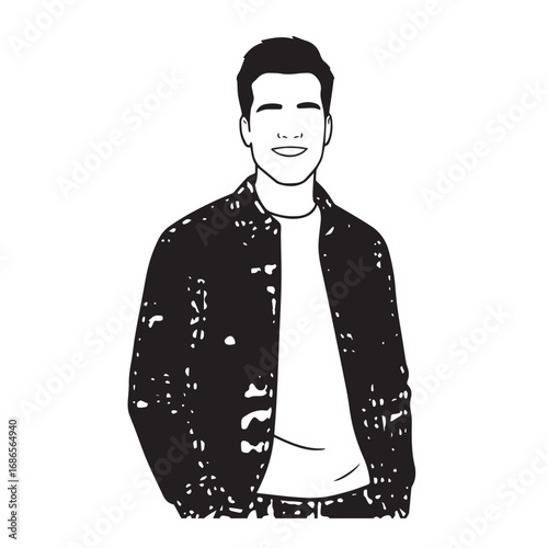 Handsome Man Black and White Illustration Vector Image Male Portrait Fashion Sketch Line Art Design