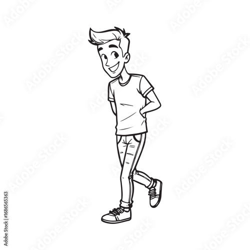 Handsome Man Black and White Illustration Vector Image Male Portrait Fashion Sketch Line Art Design