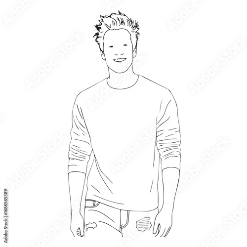 Handsome Man Black and White Illustration Vector Image Male Portrait Fashion Sketch Line Art Design