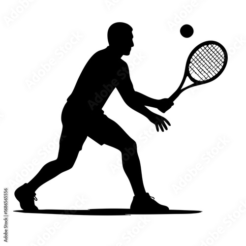 Silhouette of man playing tennis, preparing to hit a ball  