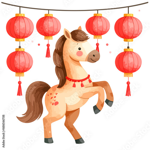 Cartoon horse standing on hind legs with brown mane and tail.