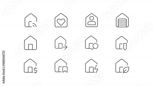 Buildings ui icons line animation set. Real estate market research. Construction industry. House ownership support animated user interface elements isolated on white. Alpha channel HD video