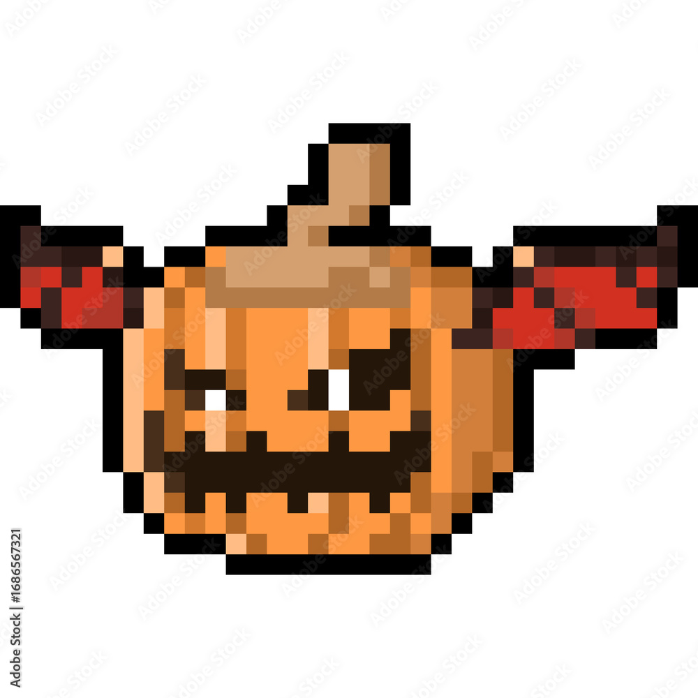 Fototapeta premium Cartoon Pixel Devil Pumpkin Character