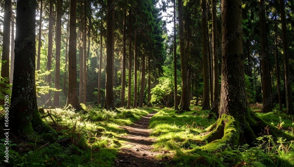 Obraz premium Sunlit Path Through Forest