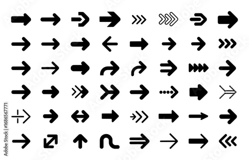 Collection of Diverse Black Arrow Icons on a White Background