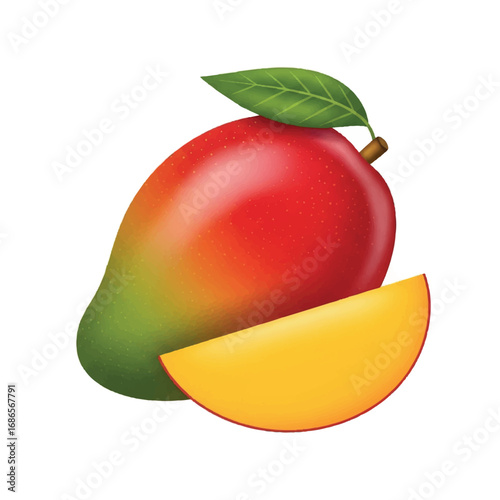 Fresh Mango Fruit with Slice Isolated on White Background.