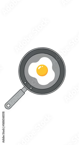 Fried egg in a frying pan top view simple illustration.
