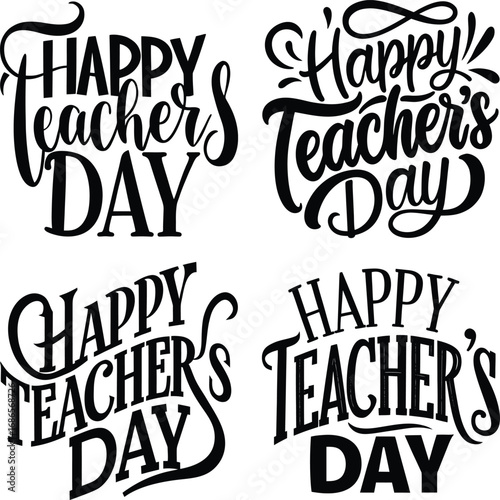 Illustration of four unique happy teachers day designs isolated on white background, perfect for celebrating educators and their contributions