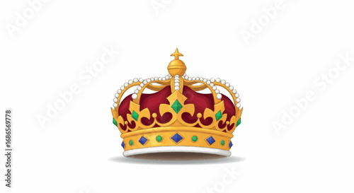 Golden Royal Crown with Jewels on White Background.
