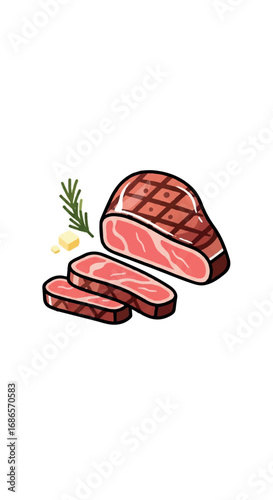 Grilled Steak with Rosemary and Lemon Slice.