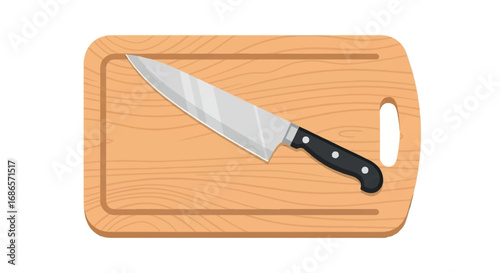 Kitchen Knife on Wooden Cutting Board.