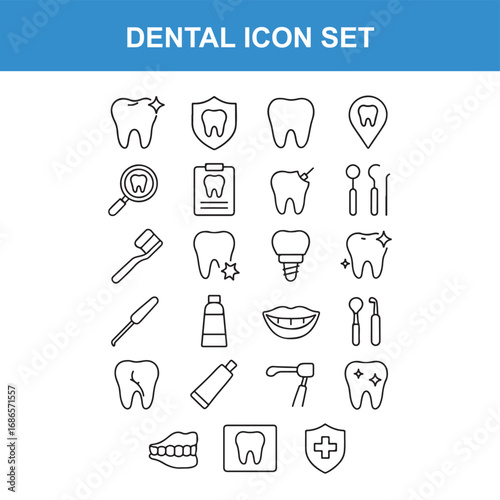 Dental Health Icon Set Including Tooth Care and Dentist Tools
