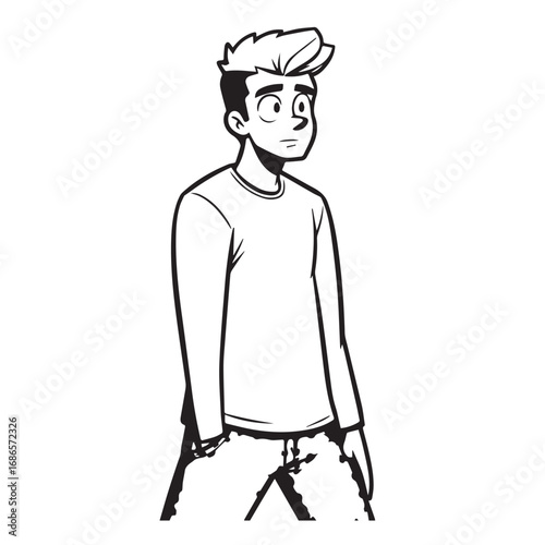 Handsome Man Black and White Illustration Vector Image Male Portrait Fashion Sketch Line Art Design