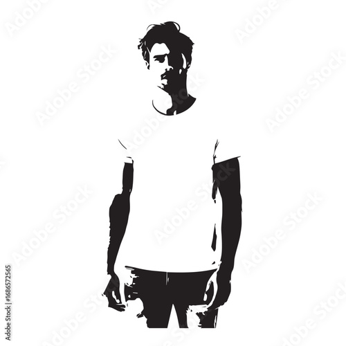 Handsome Man Black and White Illustration Vector Image Male Portrait Fashion Sketch Line Art Design