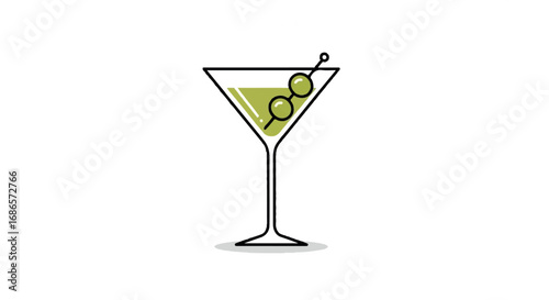 Martini Glass with Olives Minimalist Illustration.