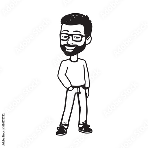 Handsome Man Black and White Illustration Vector Image Male Portrait Fashion Sketch Line Art Design