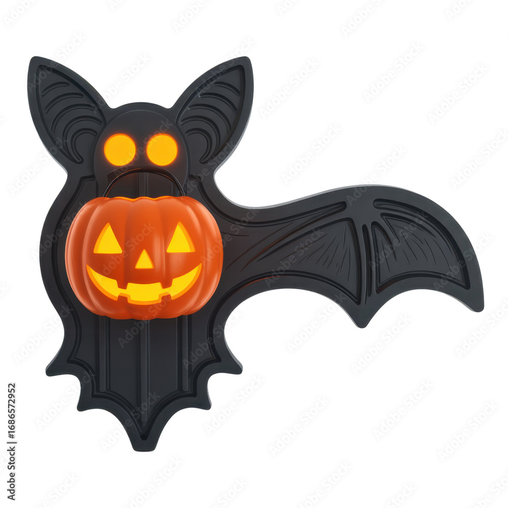 Fototapeta premium Spooky Halloween Bat Decoration with glowing pumpkin, perfect for festive seasonal fun