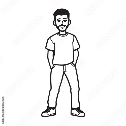 Handsome Man Black and White Illustration Vector Image Male Portrait Fashion Sketch Line Art Design