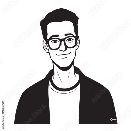 Handsome Man Black and White Illustration Vector Image Male Portrait Fashion Sketch Line Art Design