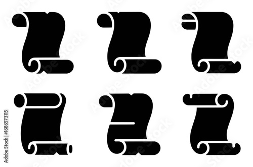 Collection of Six Black Scroll Icons on White Background
