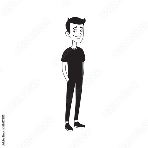 Handsome Man Black and White Illustration Vector Image Male Portrait Fashion Sketch Line Art Design