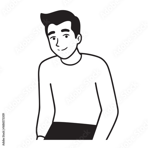 Handsome Man Black and White Illustration Vector Image Male Portrait Fashion Sketch Line Art Design