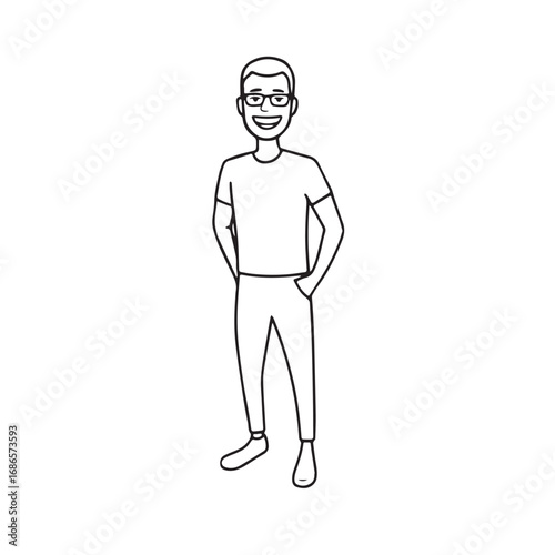 Handsome Man Black and White Illustration Vector Image Male Portrait Fashion Sketch Line Art Design	