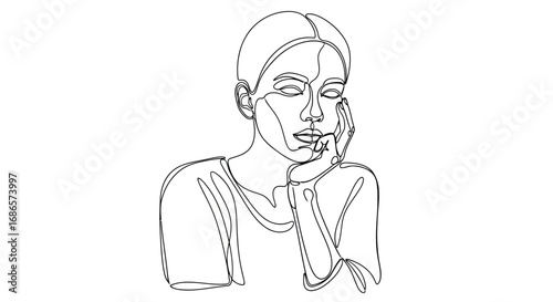 Continuous line drawing of a womans face and upper body