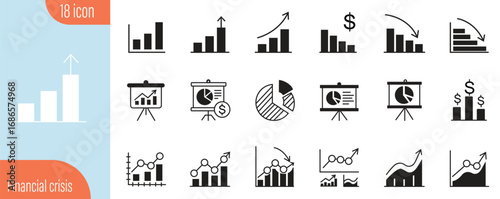 Collection of financial charts and graphs depicting growth and decline