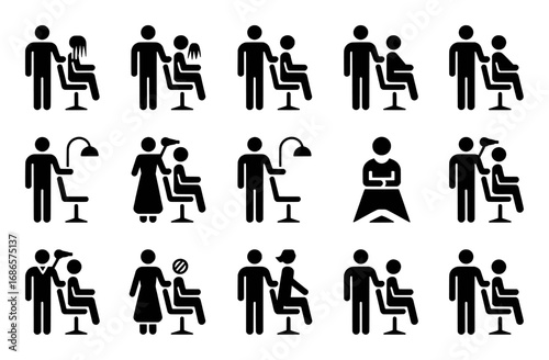 Collection of Stylized Icons Depicting Hair Salon Services and Clients