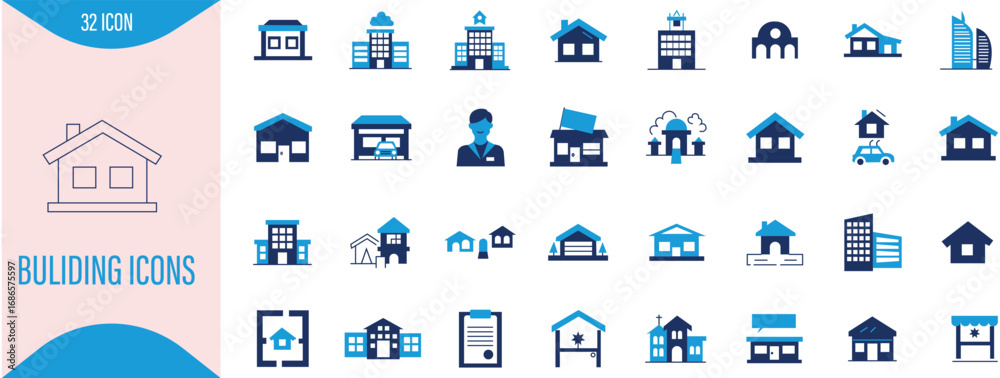Fototapeta premium Collection of modern building icons for urban planning and real estate