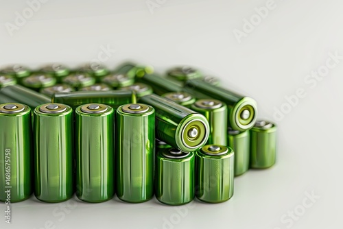 High Definition Image of Green Batteries Stacked on White Background